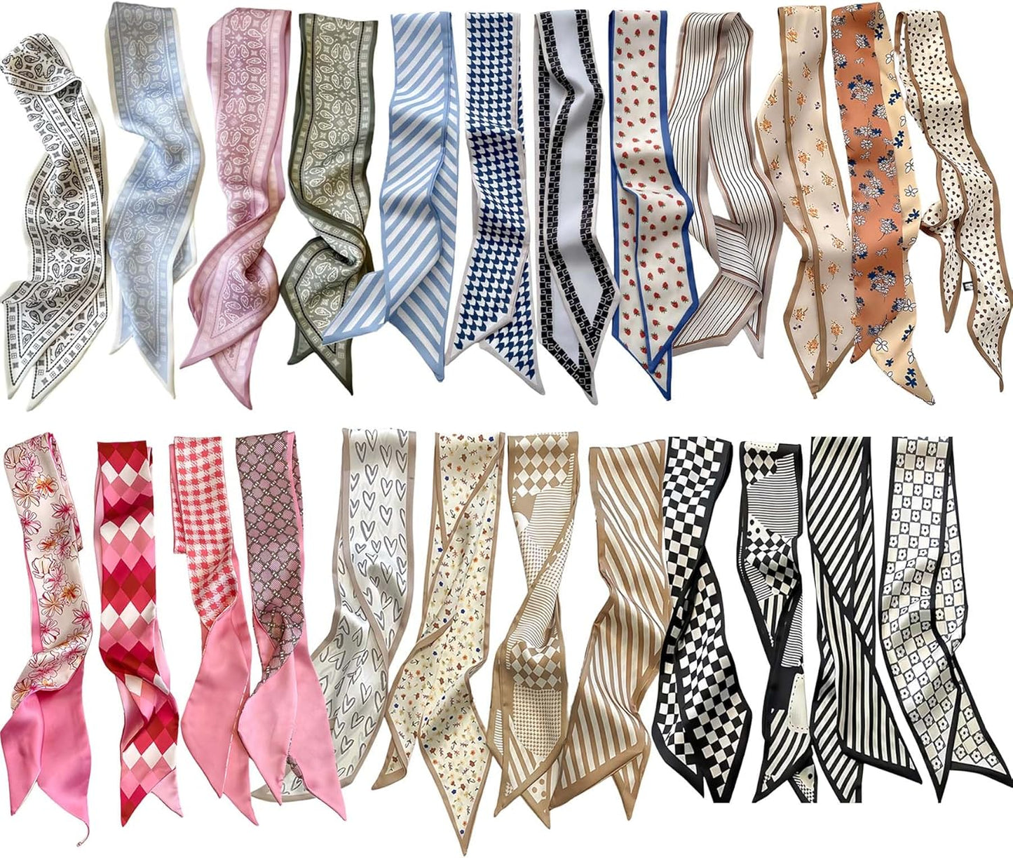 24PCS Fashion Scarves for Women Multifunctional Neck Scarves Purse Scarf Headbands for Bags Hair Accessories