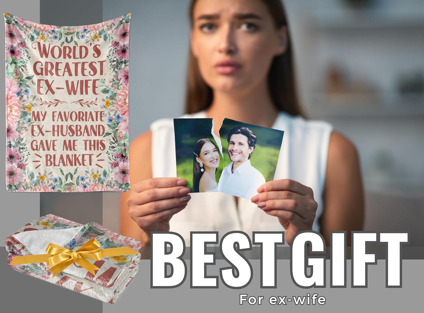 Ex-Wife Gifts, Funny Blanket for Ex-Wife, Gifts for Ex-Wife on Birthday's Day & Christmas, Flannel Blanket Throw, 65 x 50 inches - Flower