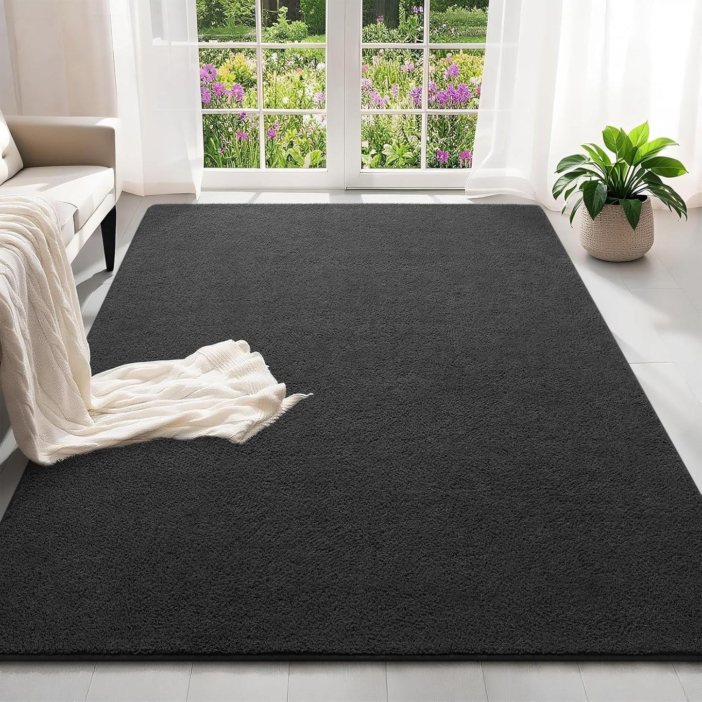 4x6 Feet Area Rugs for Living Room Bedroom,Dark-Grey Thickened Memory Foam Rug,Low Pile Minimalist Non Slip Rugs,Modern Washable Fluffy Carpet for Kids Boys Girls Dorm Nursery Room Decor