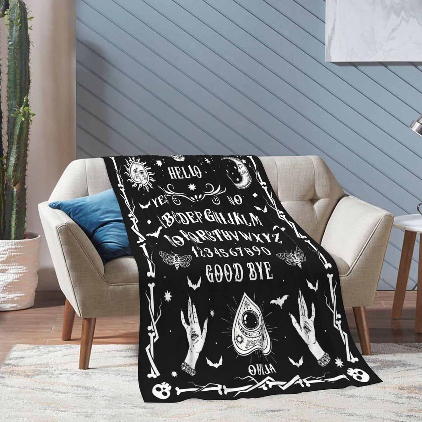 Ouija Board Blanket 60"x50", Goth Witchy Birthday Gifts for Women/Men, Spooky Gifts, Sun and Moon Print Decoration for Home Bedroom Living Room Dorm Chair Halloween Gothic Throw Blanket