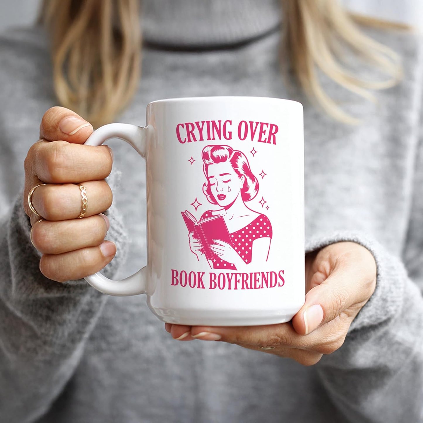 Hogg Crying Over Book Boyfriends Mug, 15 oz Ceramic Coffee Cup, Book Lovers Mugs for Women, Bookworm Coffee Cup, Library Themed Gifts, Gift for Librarians and Bookworms