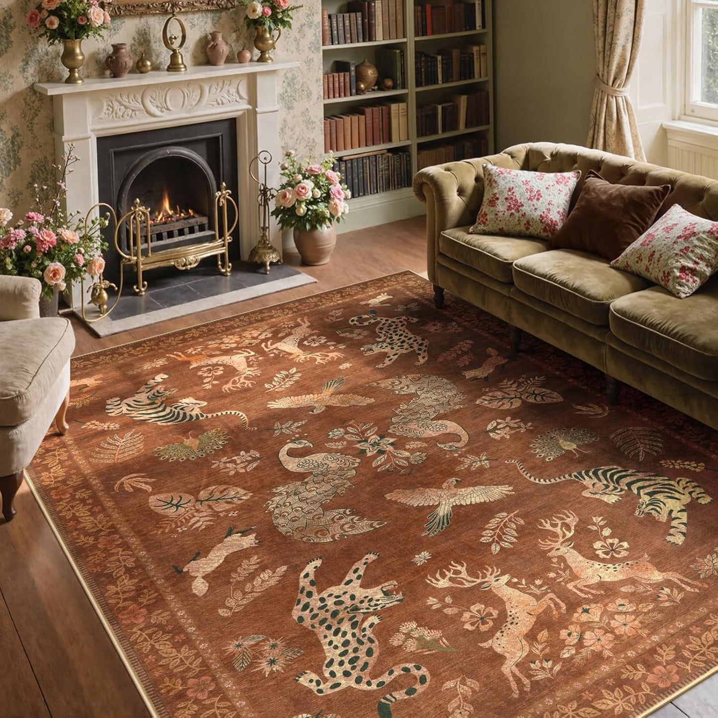Moynesa Vintage Living Room Rug 8x10, Washable Area Rugs for Dining Room Under Kitchen Table, Bedroom, Oriental Stain Resistant Non Slip Large Indoor Carpets (8x10 Terracotta)
