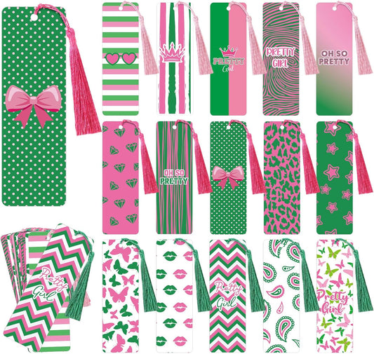 30 Set Pink and Green Sorority Bookmark with Tassels African American Pretty Sister Gifts for Women Sisterhood Party Favors Book Lover Reading Accessories