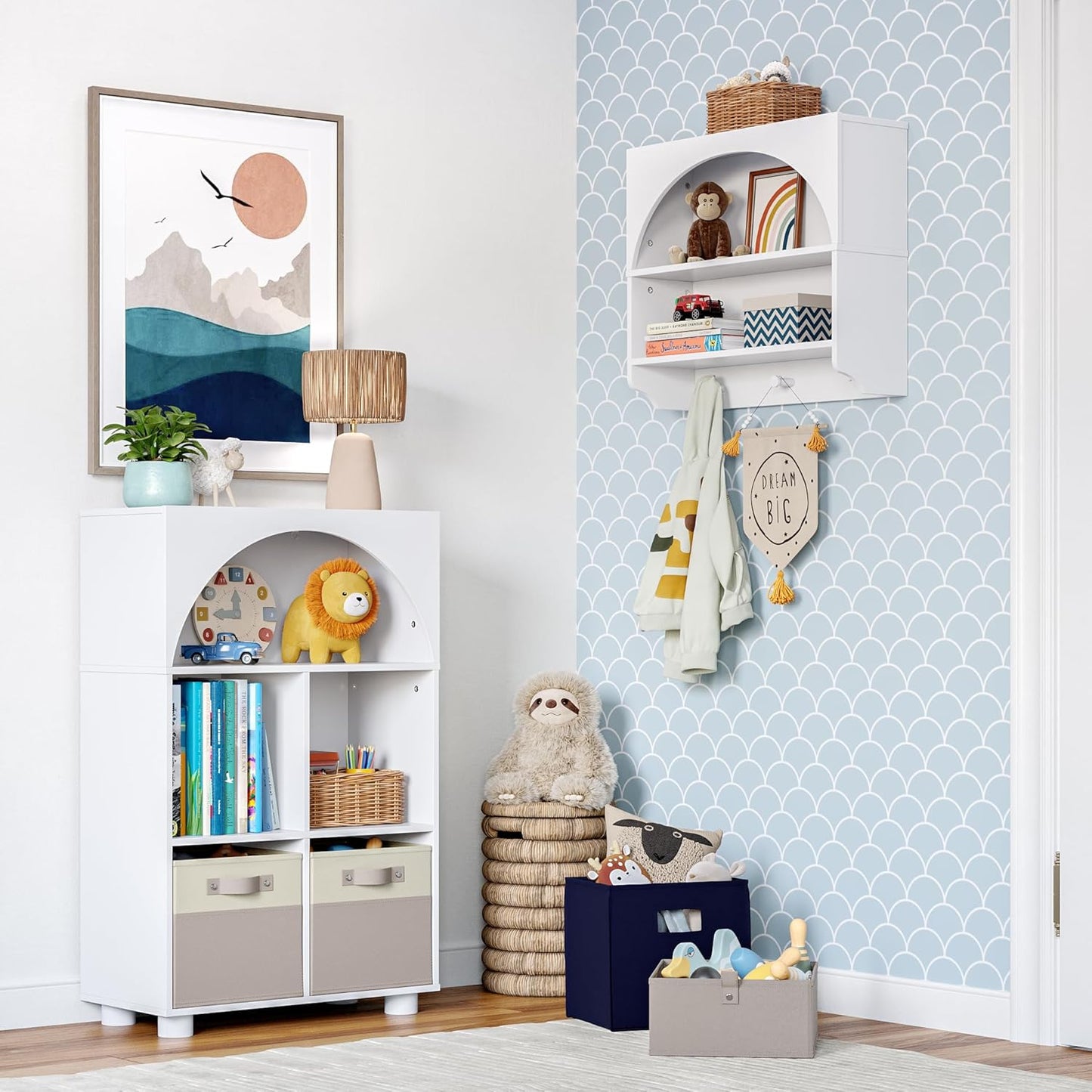RiverRidge Kids Curve Appeal Bookcase with 4 Storage Cubbies - Modern Arched Design Toy Storage Organizer for Books & Playroom