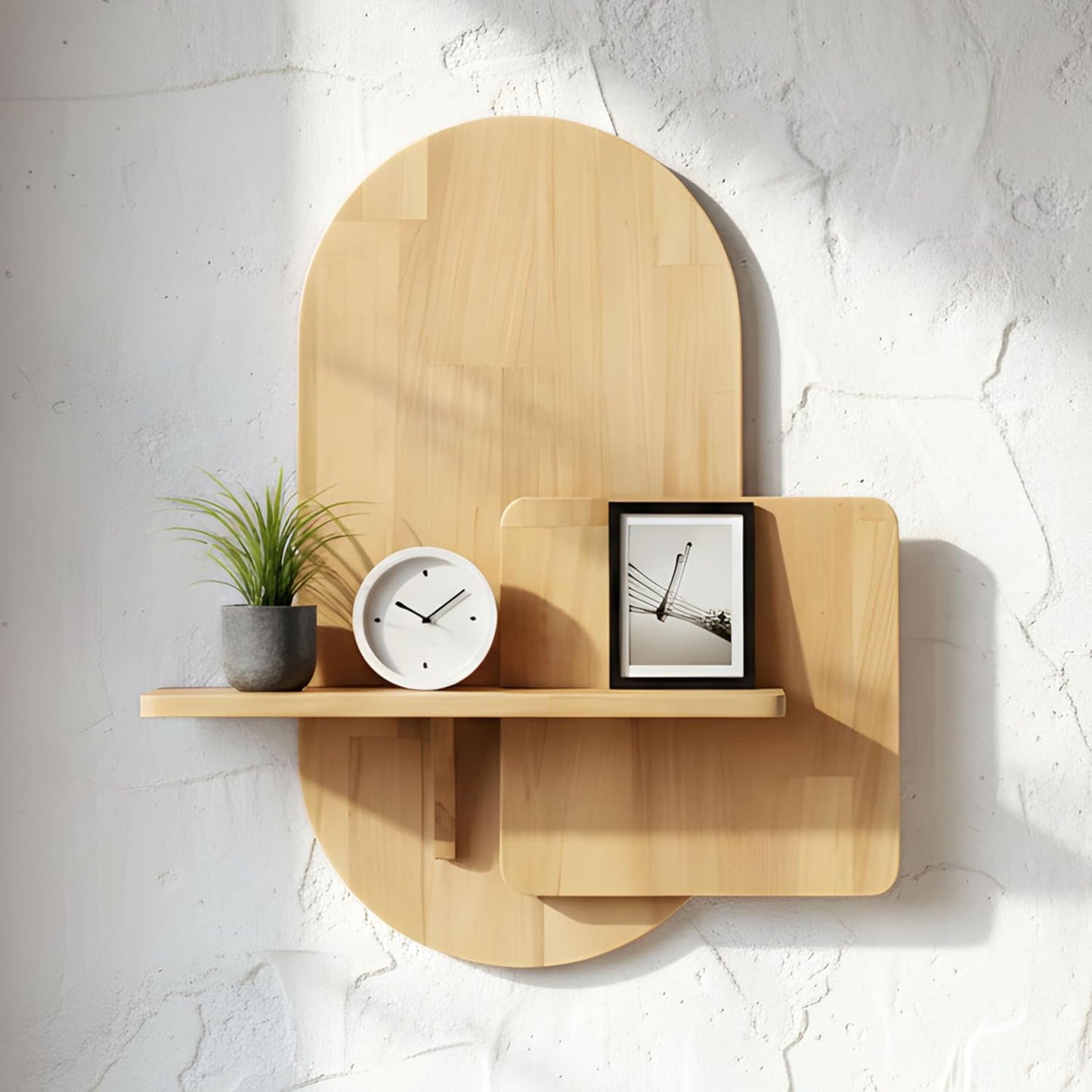 Behomes Claudia Solid Wood Floating Nightstand, Boho Wall Mounted Bedside Table with Storage, Mid Century Modern Floating Shelf, Side End Table for Bedroom and Living Room, Space Saving, Natural