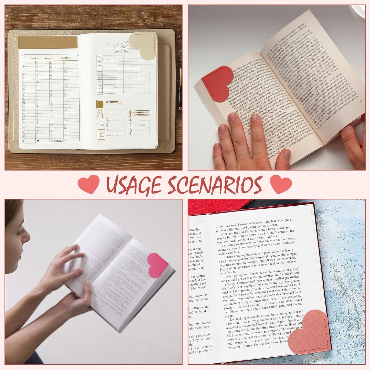 Skyygemm 12 Pcs Galentine's Day Leather Heart Bookmarks Valentine's Day Red Pink Corner Page Bookmark for Reading Book Holder Markers Book Lovers Gifts Accessories for Women Teachers