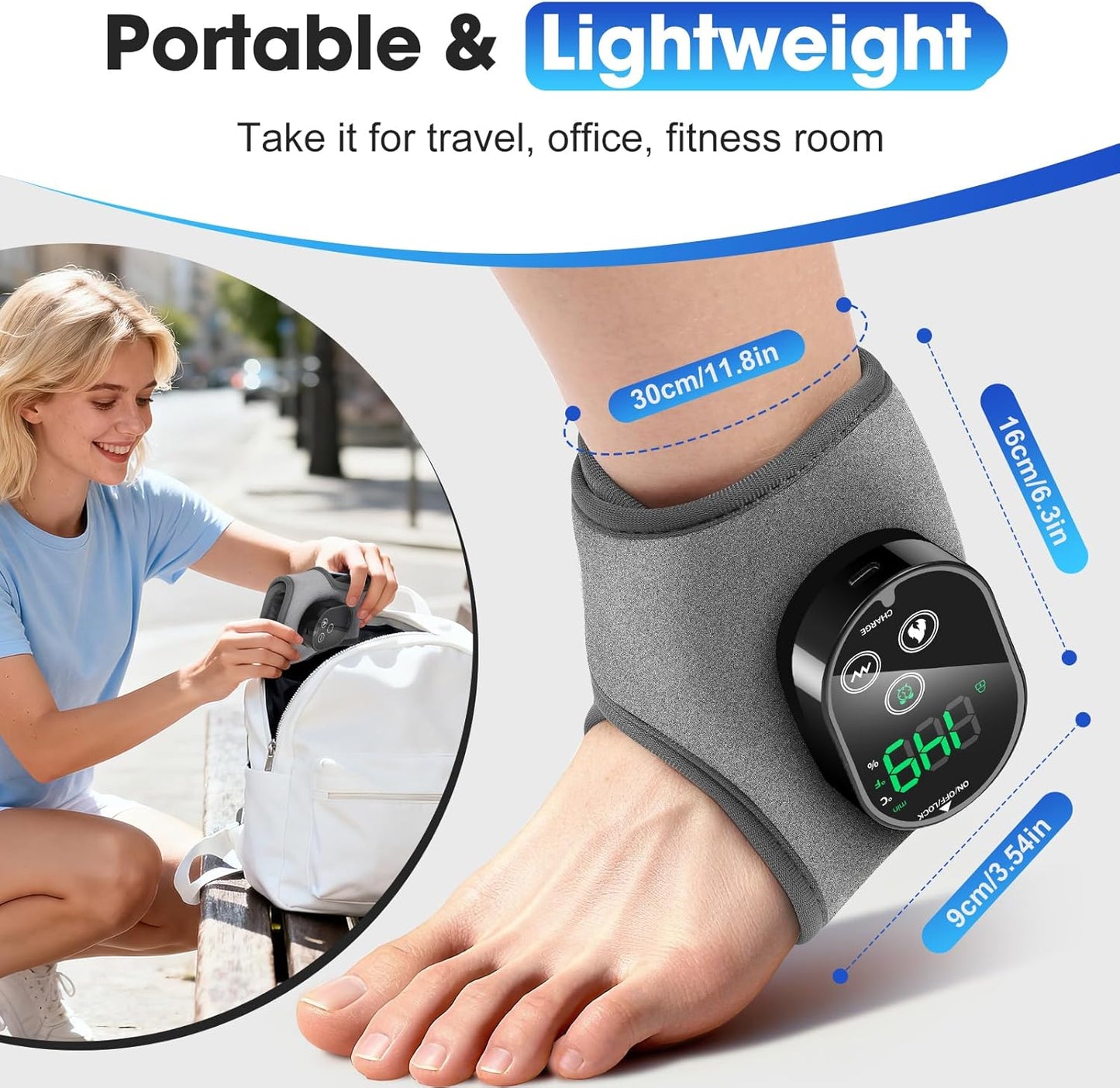 Cordless Neuropathy Foot Massager, Rechargeable Ankle Heating Pad for Pain Relief, Foot and Ankle Massage for Circulation, Suitable for Reduce Fatigue and Plantar Fasciitis, Travel & Home Use