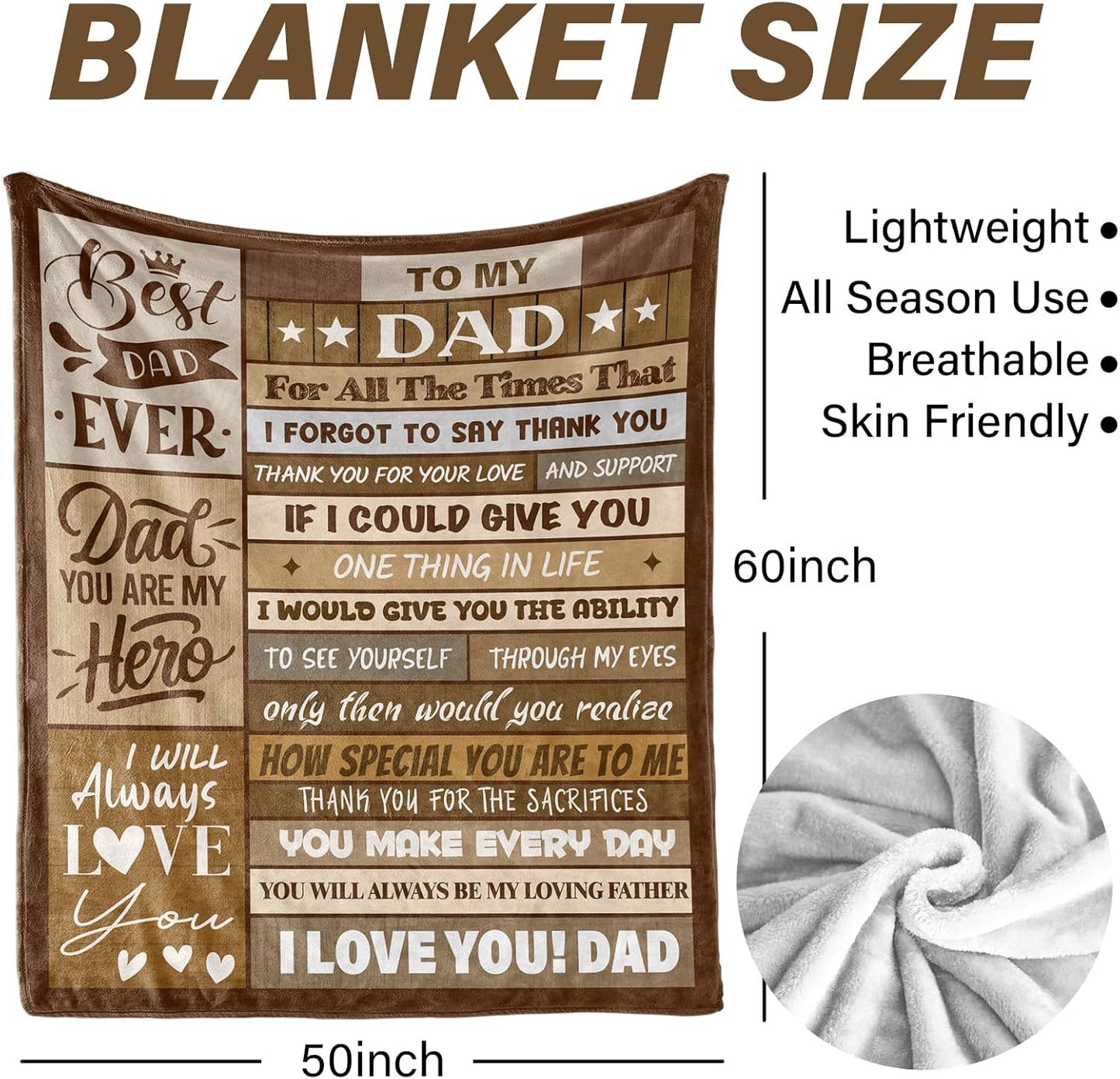 Gifts for Dad from Daughter Son, Dad Birthday Christmas Fathers Day Presents, Best Dad Eve Throw Blanket 50x60 Inch