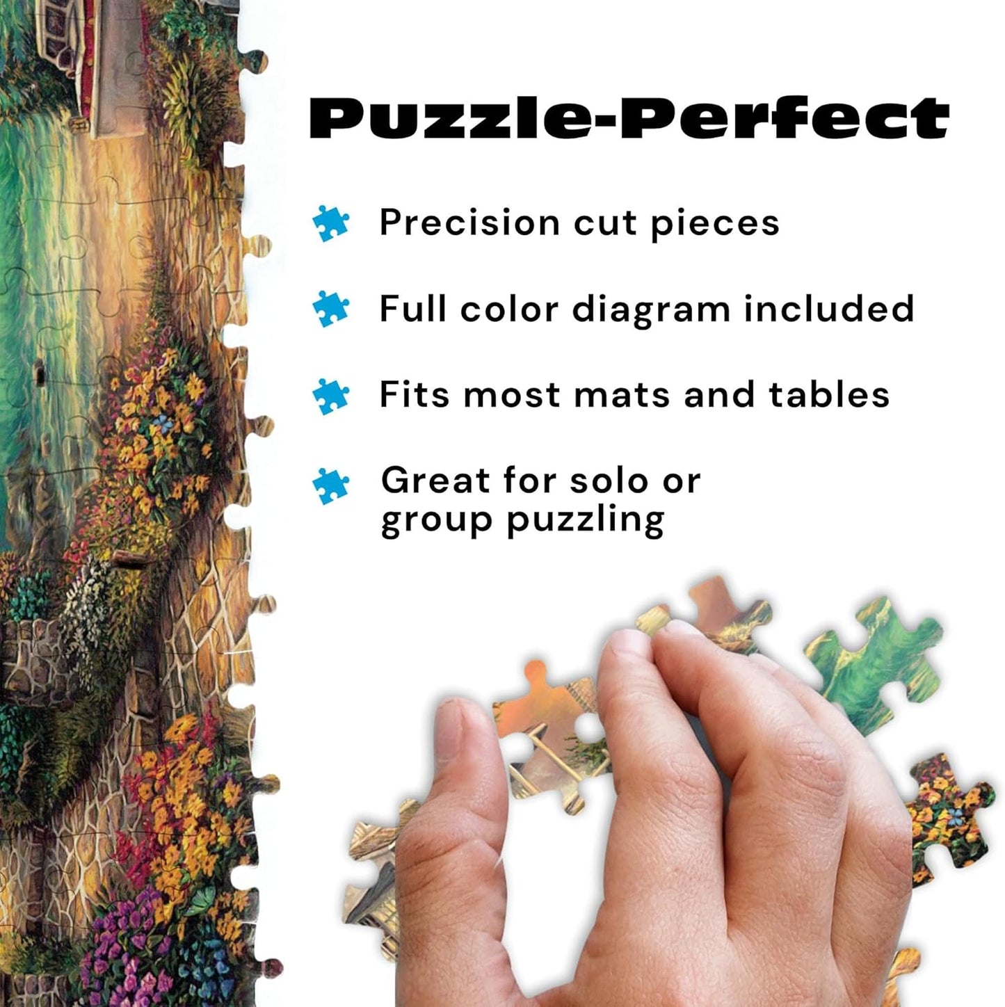 Buffalo Games - Chuck Pinson - Cottage by the Sea - 1000 Piece Puzzle for Adults, Serene Lighthouse Jigsaw with Poster, Premium Scenic Puzzle for Game Nights