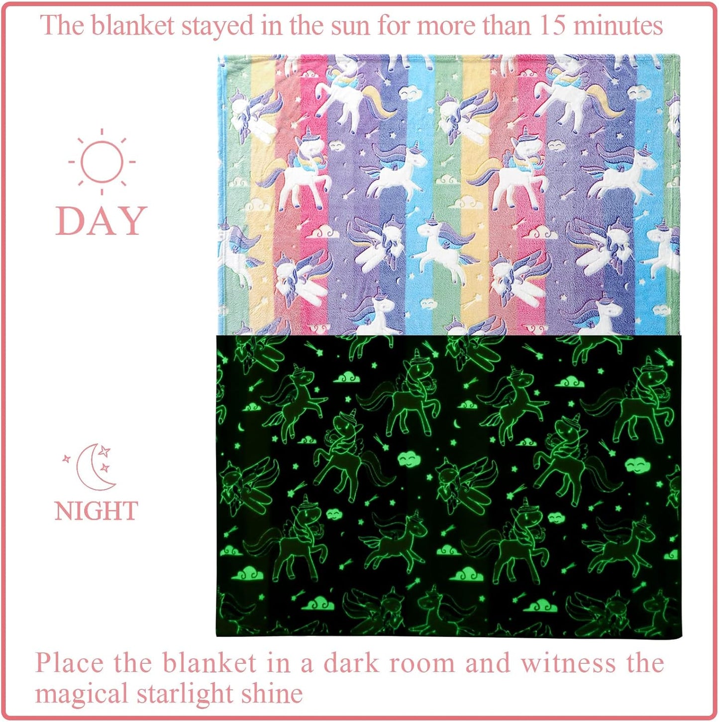 Glow in The Dark Blanket Unicorns Gifts for Girls,Soft Blanket 3 4 5 6 7 8 9 10 Year Old Girl Gifts,Toddler Girls Toys Age 6-8,Easter Gifts for Kids Birthday Gift Presents,60"x80"