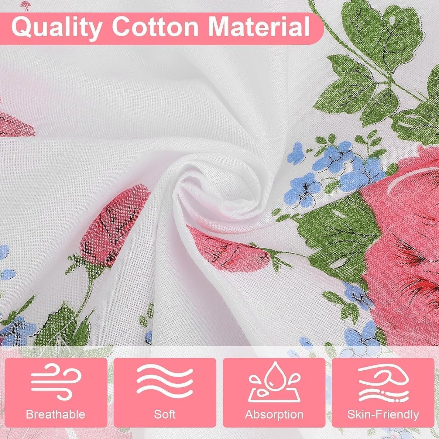 EEEKit Women Cotton Handkerchiefs, 20PCS Vintage Floral Print Handkies with Wavy Edge for Wedding Party Gifts, 11X11 in