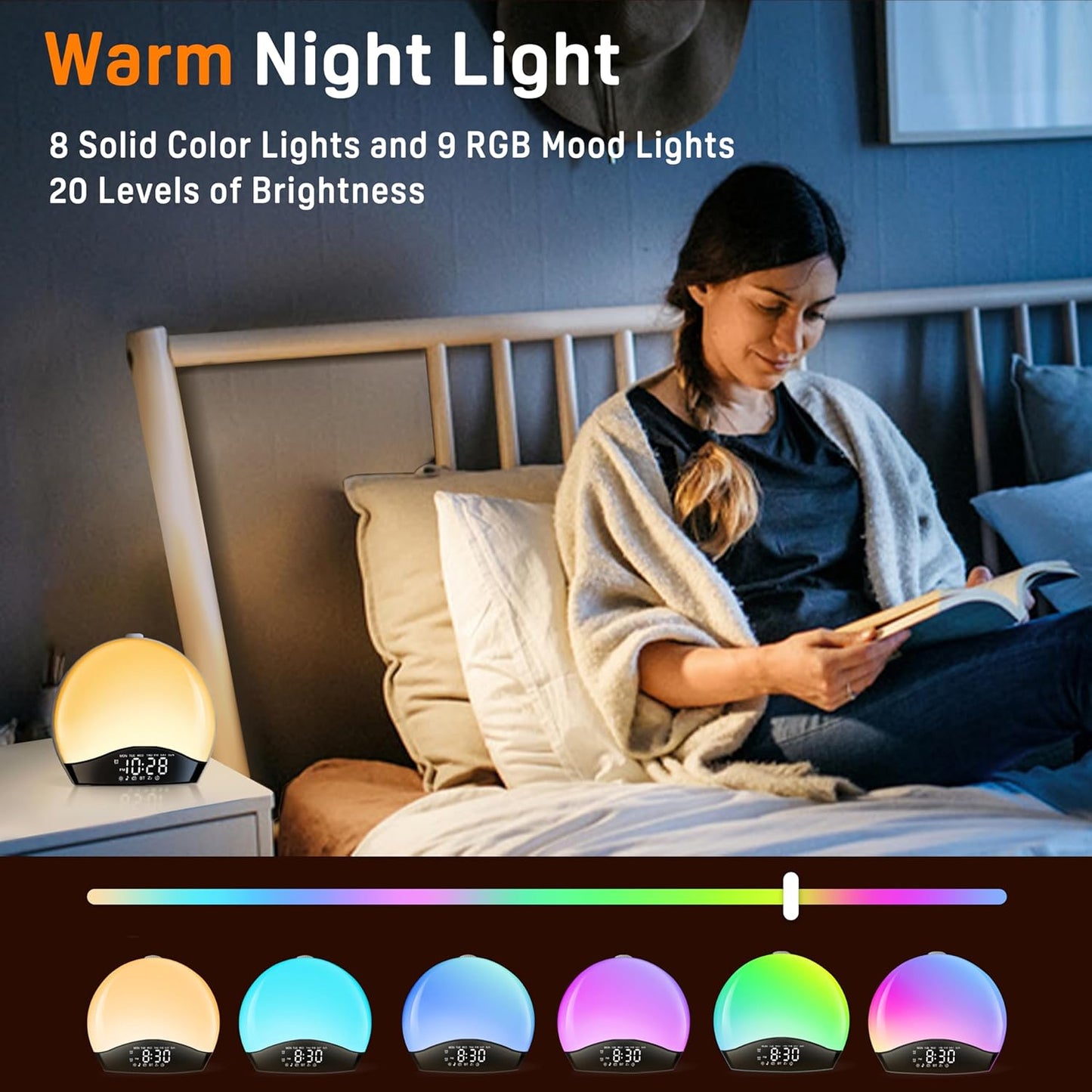 JALL Sunrise Alarm Clock for Bedrooms with White Noise Sound Machine, Wake Up Light Alarm Clocks for Heavy Sleepers & Kids, Dual Alarms, Nightlight, Sleep Timer, Bluetooth Speaker, Hatch-Style