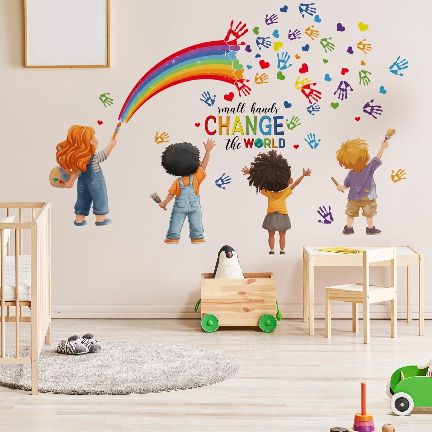 Small Hands Change The World Equality Wall Decal,Peel and Stick Inspirational Quote Rainbow Art Wall Sticker Decors,for Kids Bedroom Nursery Playroom Classroom Library Reading Corner Decoration