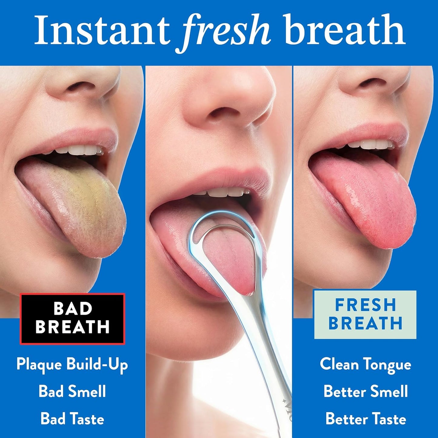 BASIC CONCEPTS Tongue Scraper for Adults (2 Pack), Reduce Bad Breath (Travel Cases Included), Stainless Steel Tongue Cleaners, 100% Metal Tongue Scraper with Case Fresh Breath Tongue Cleaner Oral