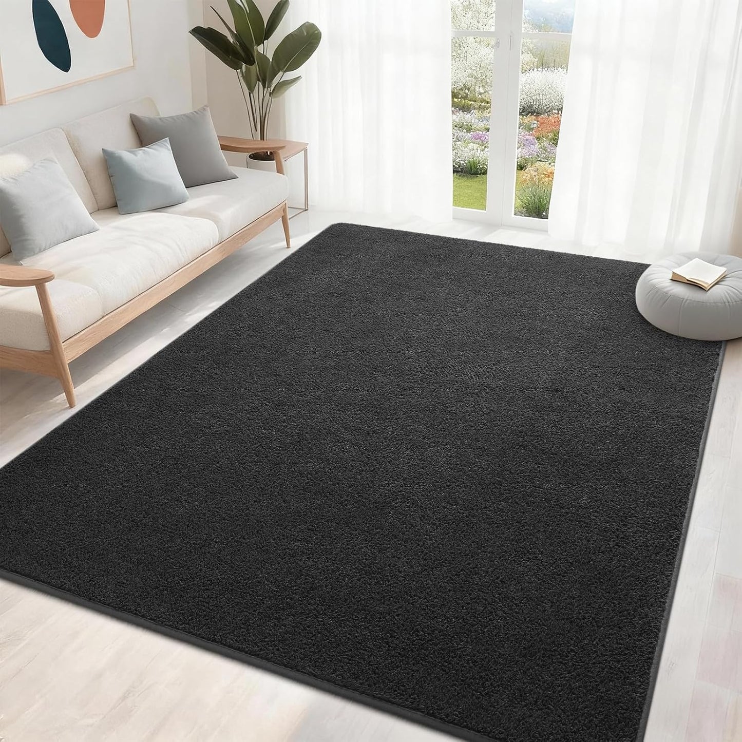 4x6 Feet Area Rugs for Living Room Bedroom,Dark-Grey Thickened Memory Foam Rug,Low Pile Minimalist Non Slip Rugs,Modern Washable Fluffy Carpet for Kids Boys Girls Dorm Nursery Room Decor