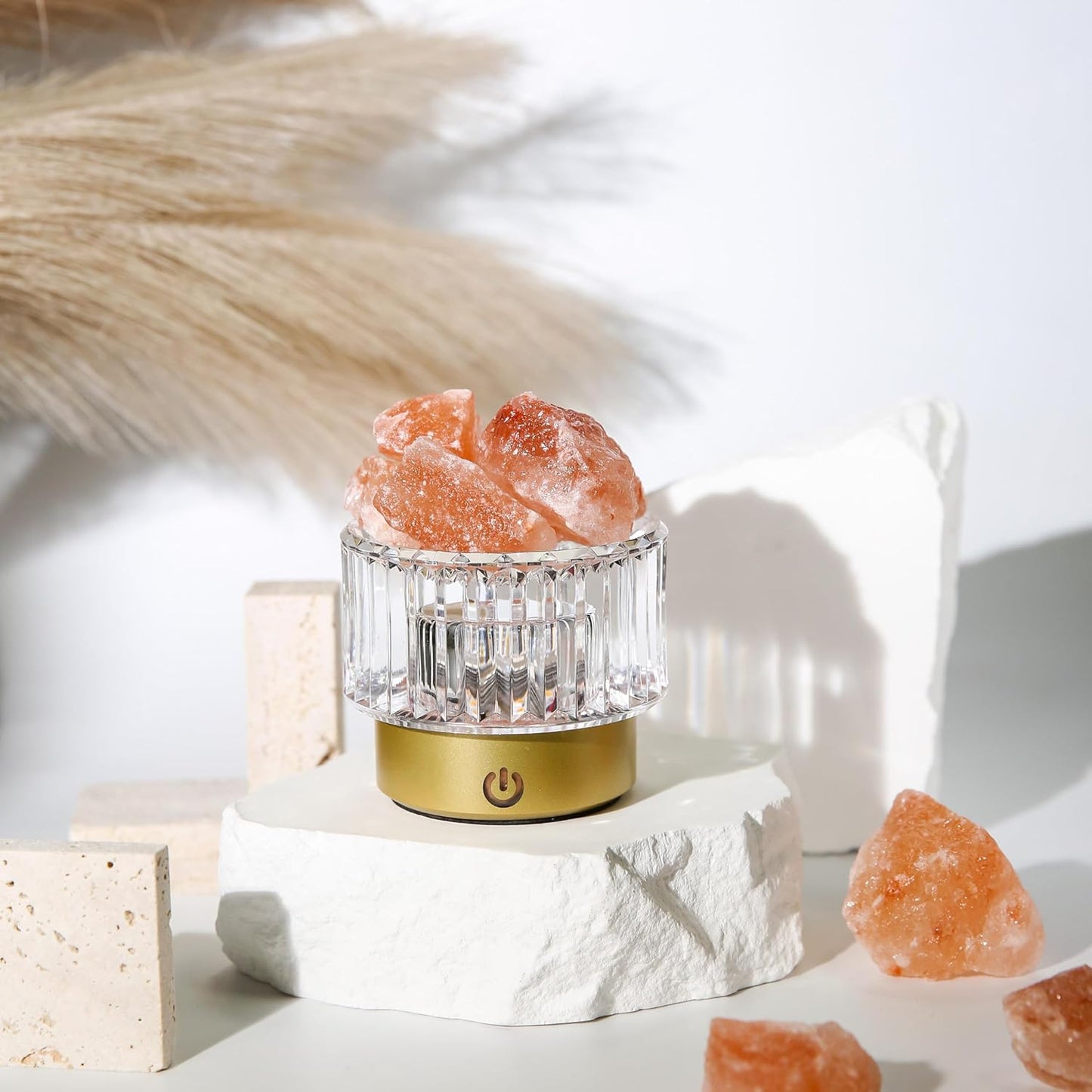 MYDAYS&DESIGN Salt Lamp Natural Pink Crystal Himalayan Salt Rocks, LED Light Dimmer with 3 Levels Cordless, Crystal Lamp Night Light Rechargeable for Room Home Decor Relaxation Ambiance