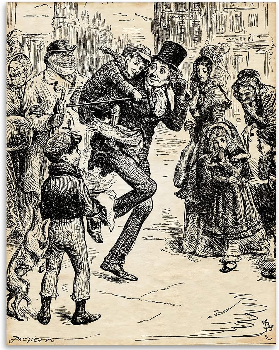 Charles Dickens' Scrooge Illustration from A Christmas Carol Vintage Art 11x14 Unframed Poster - Victorian Scene Wall Decor, Classic Holiday Scene Art Print for Christmas Decor, Library & Reading Nook