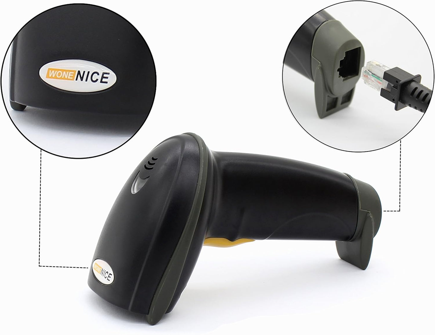 WoneNice USB Laser Barcode Scanner Wired Handheld Bar Code Scanner Reader Black