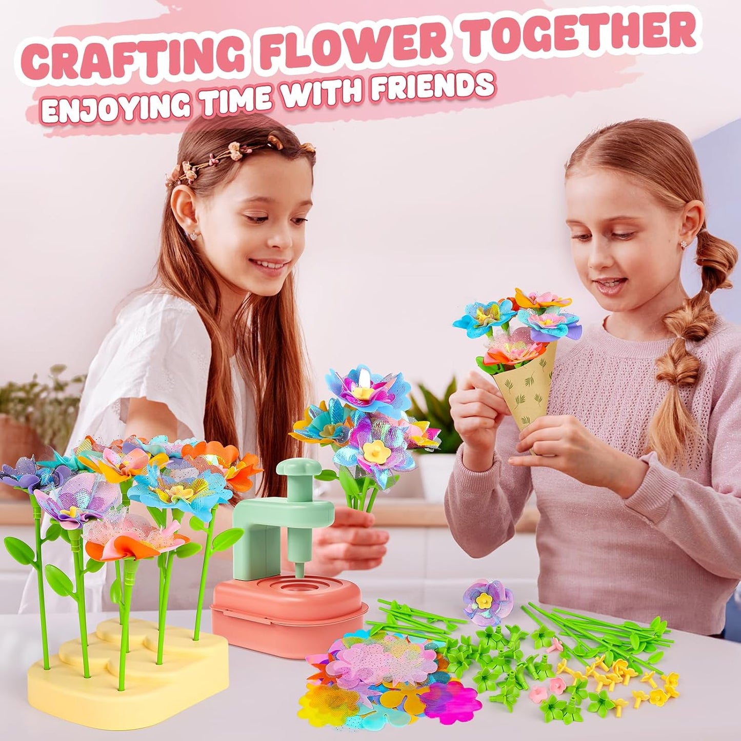 beefunni Flower Bouquet Craft Kit, Easter Basket Stuffers Gifts for Kids, DIY Craft Toys for Kids Ages 4-8, Educational Flower Make Toy for Toddler, Birthday Gift for 4 5 6 7 8+ Year Old Girls and Boy
