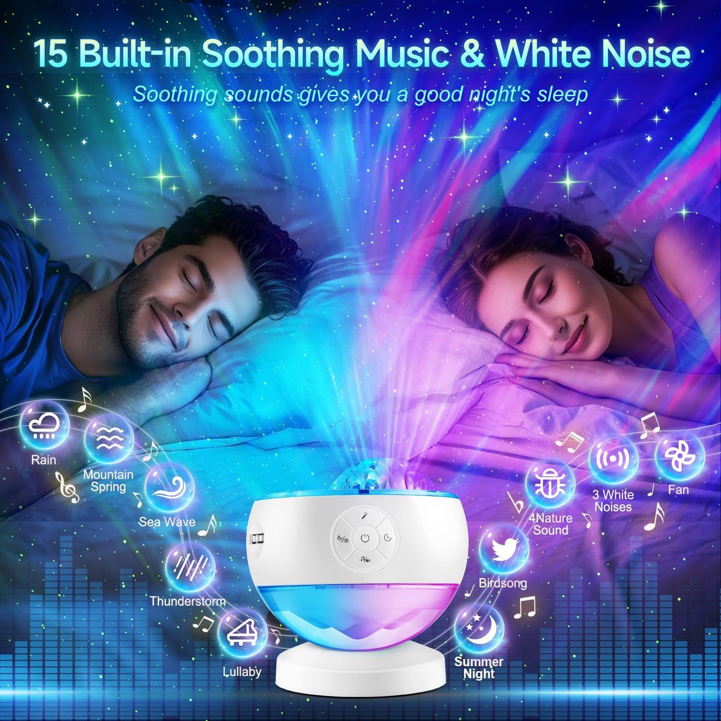 Northern Lights Projector Galaxy Projector with 300+ Light Effects, LED Star Projector for Bedroom Aurora Light, Remote Control, 15 White Noises, Bluetooth Speaker Galaxy Light Gifts for Kids Adults