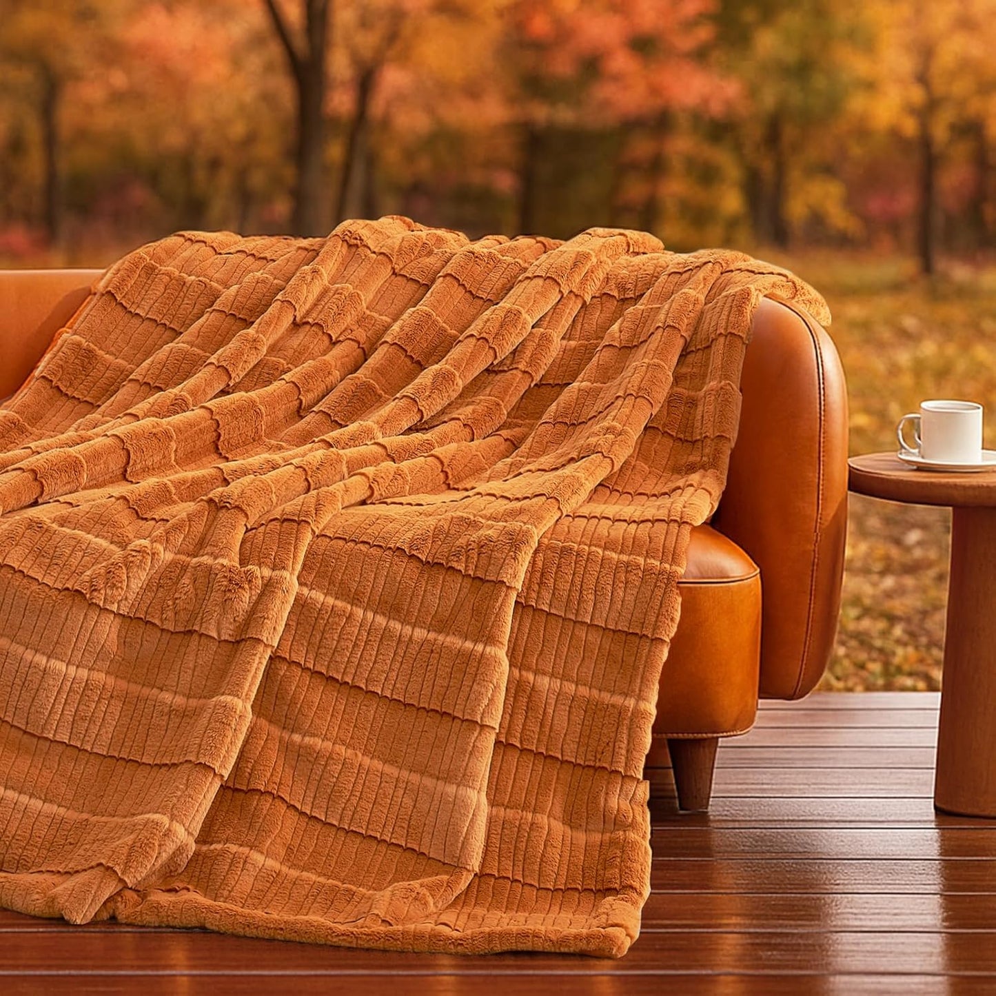 Amélie Home Luxury Striped Faux Fur Throw Blanket for Couch, Soft Cozy Fuzzy Fluffy Soft Plush Blankets Sofa Chair Gift Blankets for Women, 55"x70", Brown