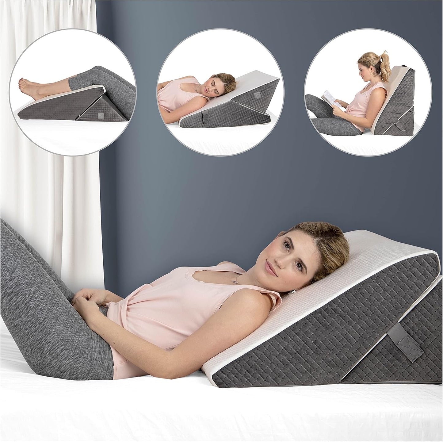 Kolbs Memory Foam Adjustable Bed Wedge Pillow - Wedge Pillow Set for After Surgery - 9 and 12 inch Height Plush Velvet Cover Multi Use for Sleeping and Acid Reflux (Adjustable Height)
