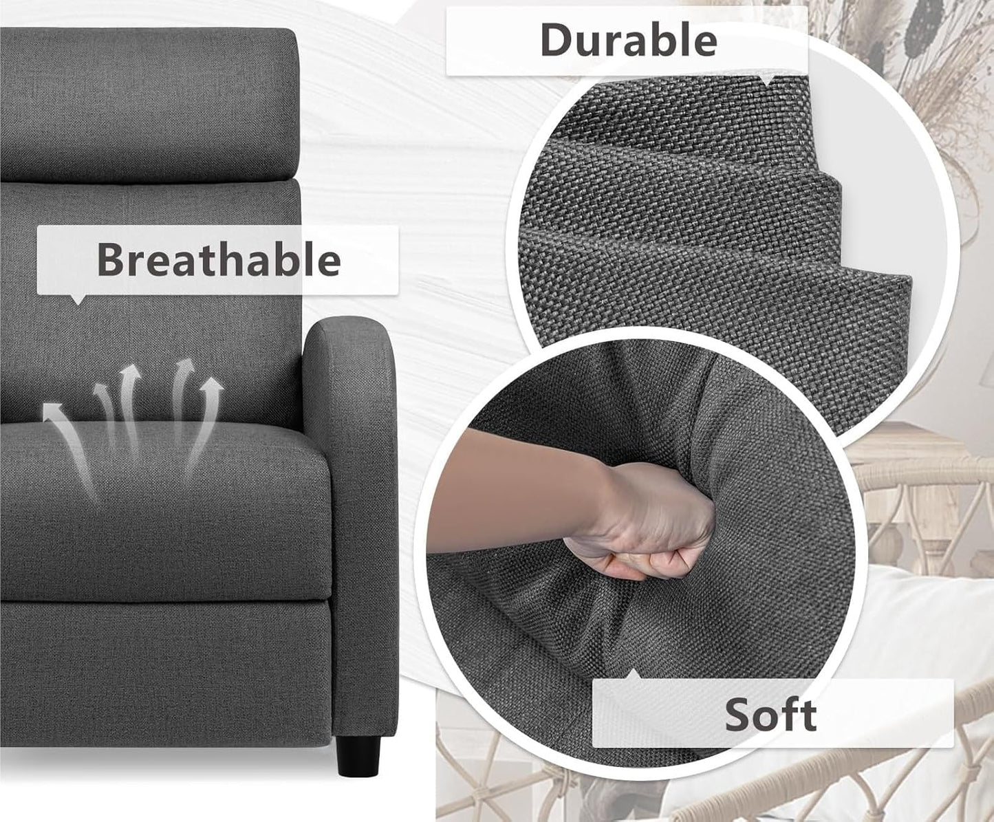 Adjustable Home Theater Single Recliner Chair Sofa Furniture with Thick Seat Cushion and Backrest Modern Living Room Recliners for Bedroom