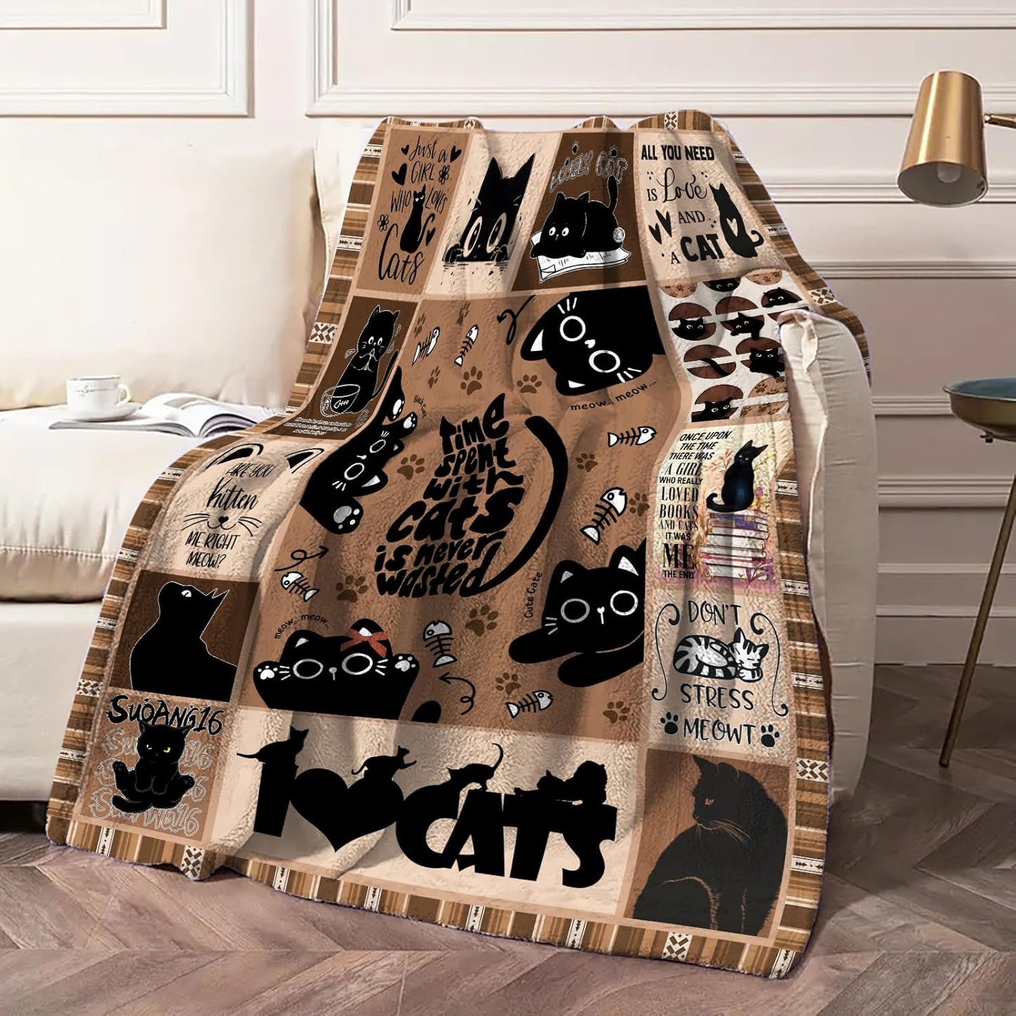 Black Cat Throw Blanket Gift for Cat Lovers Women and Girls - Cute Cozy Decorative Couch Sofa Bed Throw, Birthday Christmas Mother's Day Valentine's Day Present, 50'' x 60''