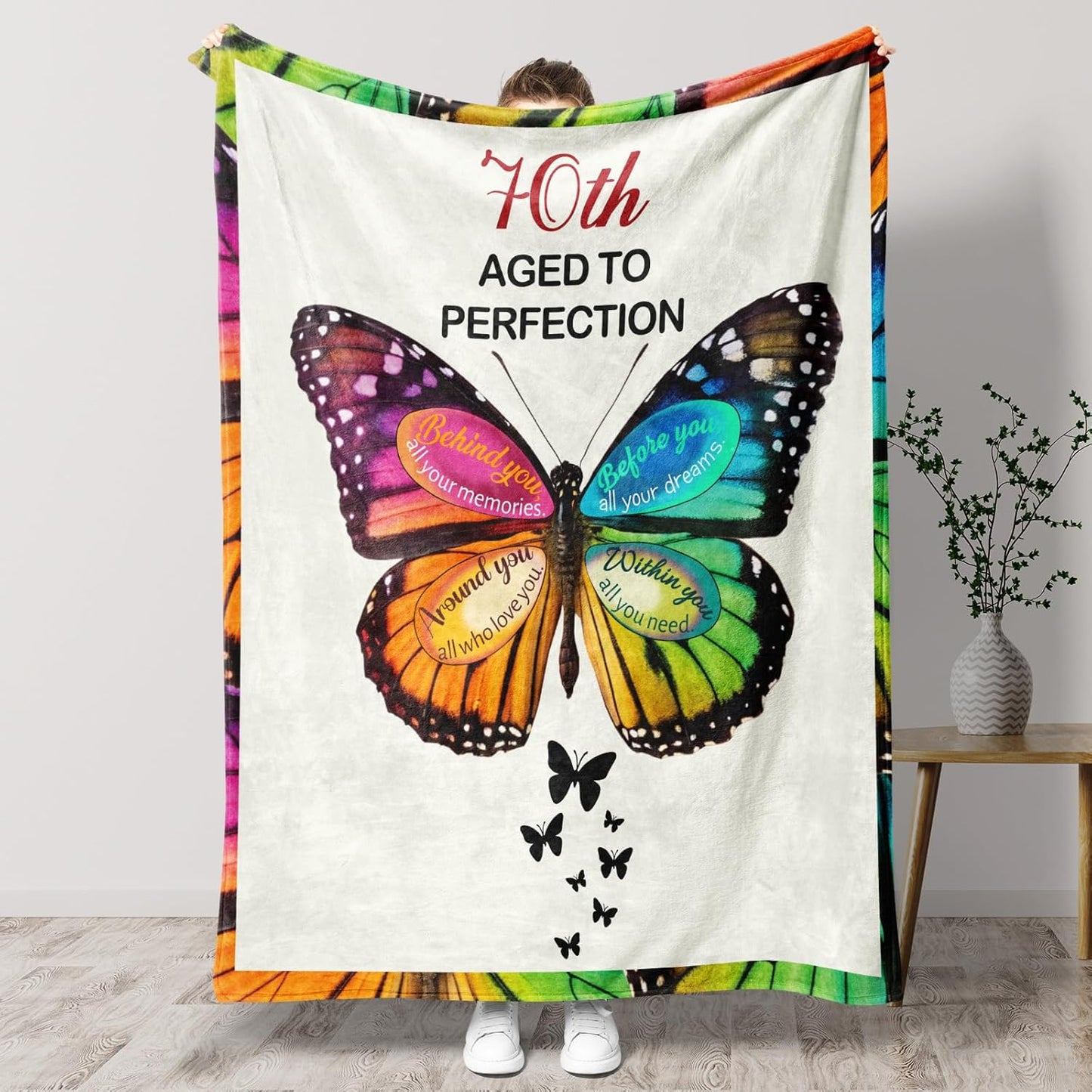 70th Birthday Gifts for Women Christian, Butterfly Christian Throw Blanket, 70 Year Old Bday Gifts for Mom, Grandma, Sister, Friends, Inspirational Religious, 50”X60”