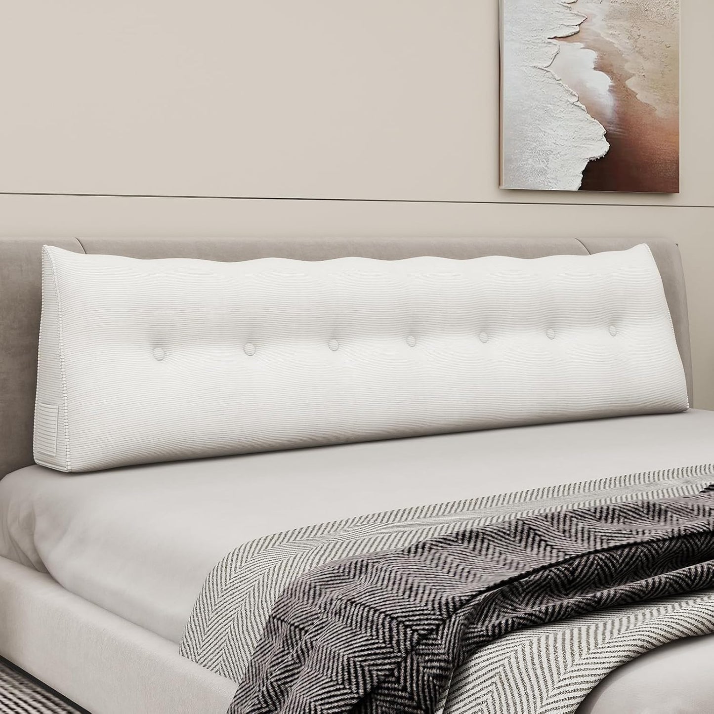 Wedge Pillow Headboard Triangle Bolster Pillow for Sitting in Bed Adults Reading Pillows Backrest Support, Corduroy Headboard Pillows Daybed Sofa Body Pillow Positioning Cushion (King,White)