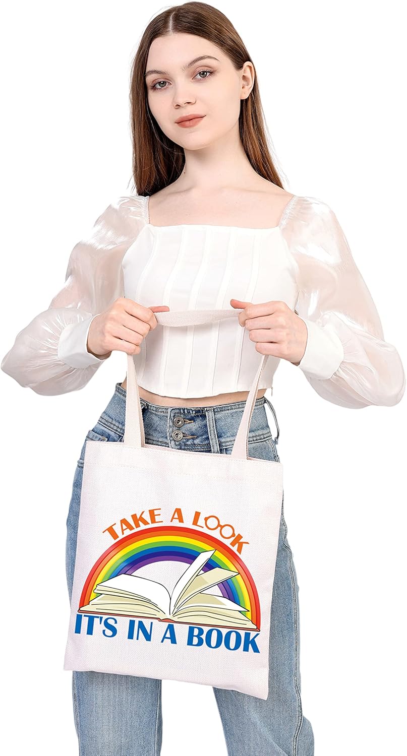BDPWSS Take a Look It's In a Book Tote Bag Book Lover Gift Reading Gift For Bookworm Librarian Reading Lover Canvas Handbag