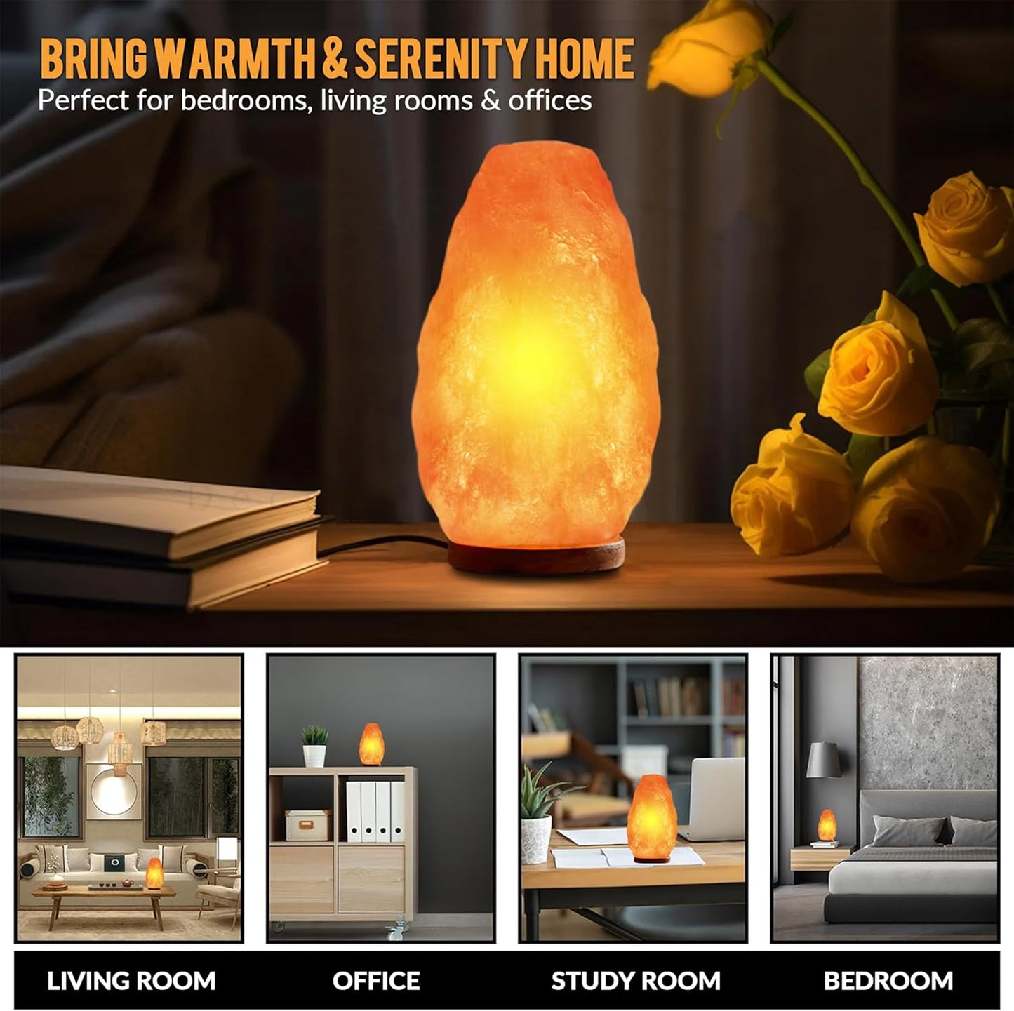 Natural Himalayan Pink Salt Lamp, Crystal Salt Lamp Night Light with Real Wood Base, (ELT Certified) Dimmer Switch – Perfect Holiday Gift | 7-11 LBS
