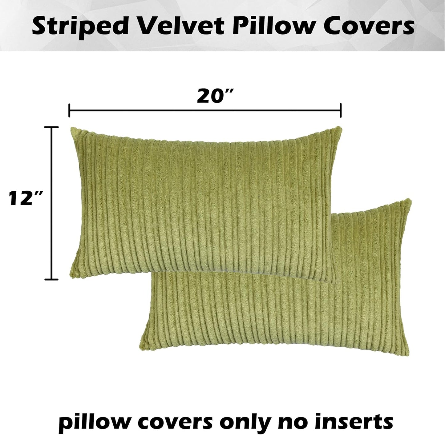 Kevin Textile Velvet Lumbar Pillow Covers Striped, Spring Decorative Throw Cushion Case with Hidden Zipper for Home Couch/Bedroom/Car, Soft Cozy Solid Oblong, 2 Pack (12"x20",Green)