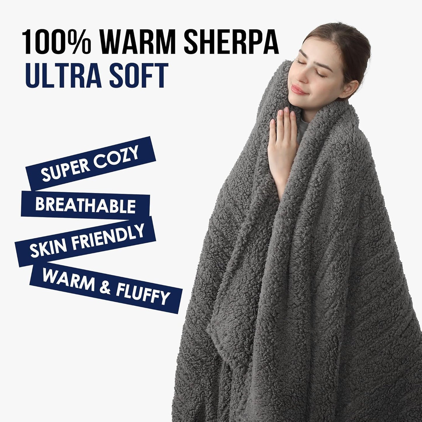 Heated Throw Blanket, Electric Blanket Throw with 5 Heating Levels & 4 Hours Auto Off, Double Sided Super Soft Sherpa Fast Heating Blanket with ETL Certified for Bedding, 50"x60", Dark Gray
