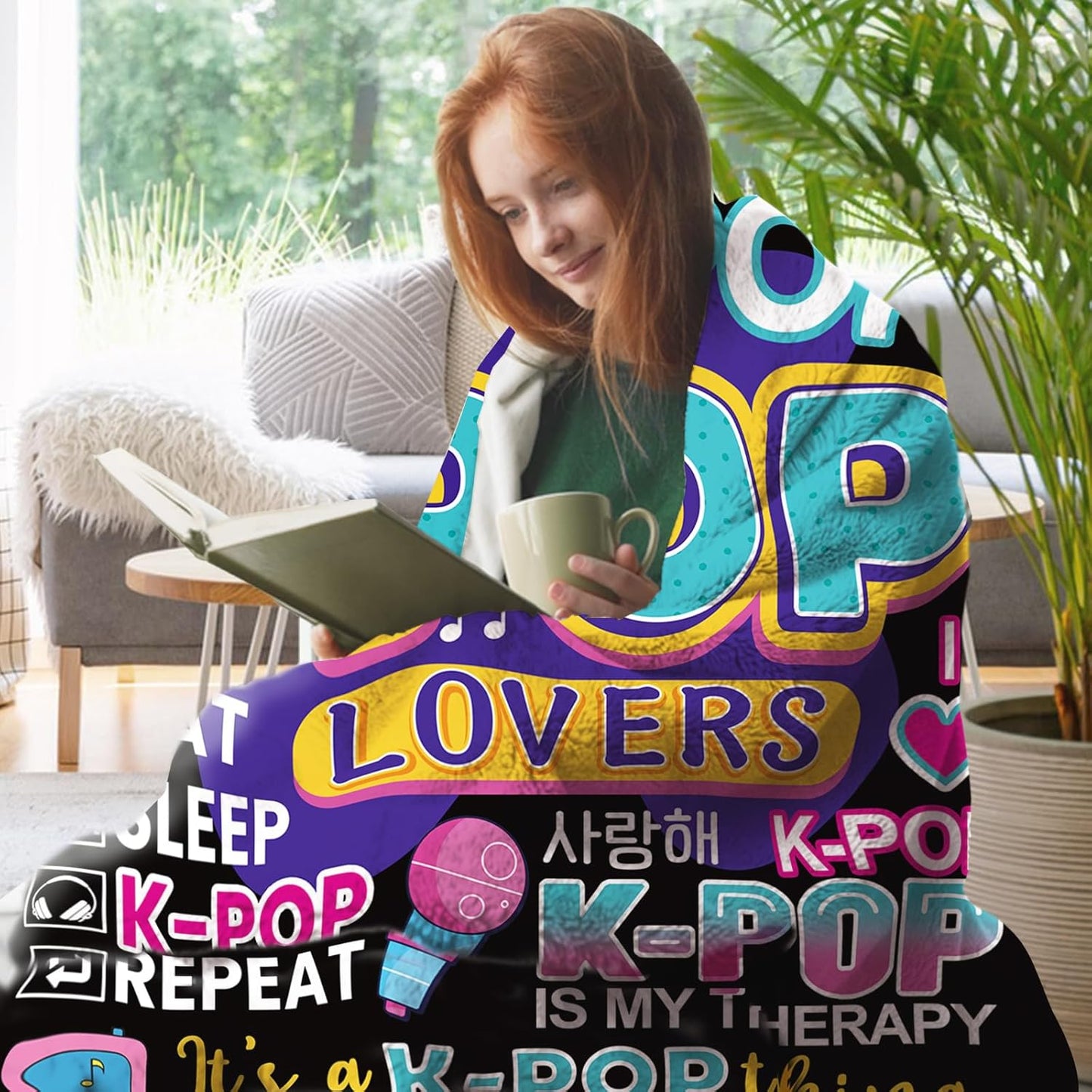 Kpop Gifts for Women Girls Teen Flannel Throw Blanket, Korean Pop Music Present for Korea Friends K-Pop Lovers Fans, Funny Soft Bedding Sofa Blanket Birthday Ideas 50" x 60"