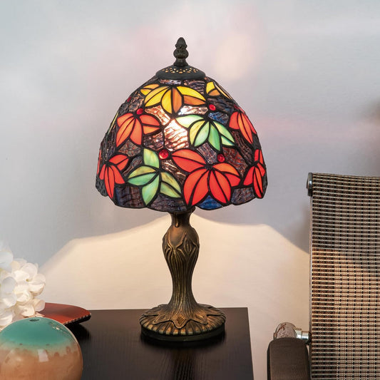Tiffany Stained Glass Bedside Table Lamp 8-inch Purple Blue Maple Leaf Floral Lampshade Nightstand Light for Bedroom Dorm Living Hallway Coffee Table Office Housewarming Gift (Blue Purple)