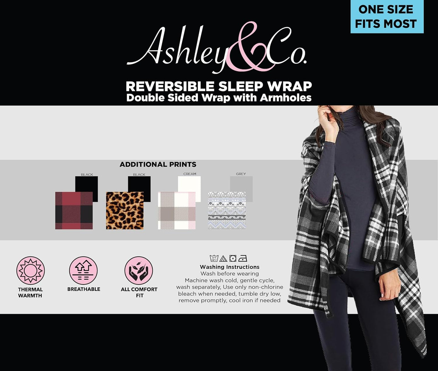 GO UNDER Ladies Reversible Wearable Blanket Wrap with Arm Holes Soft Cozy