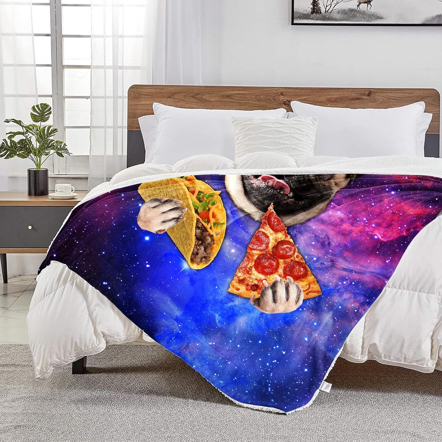 Cute Galaxy Pug Blanket Cartoon Throw Blanket, Kids Plush Fleece Blanket Super Cozy Soft Flannel Blanket Decorative Fuzzy Throws for Sofa Bed Living Room (50×60in, Galaxy Pug)