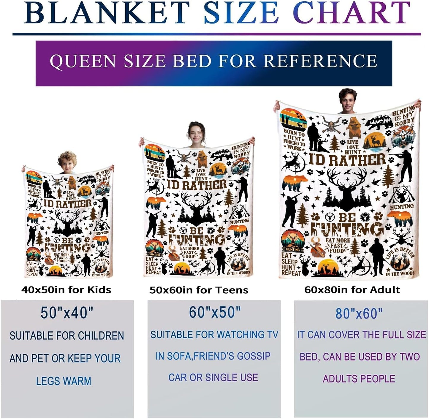 Hunting Blanket Deer Hunter Gifts for Men Husband Women,Hunting Gear Accessories Deer Throw Blankets,Unique Hunter Present for Hunters Dad Boys 60"x50"