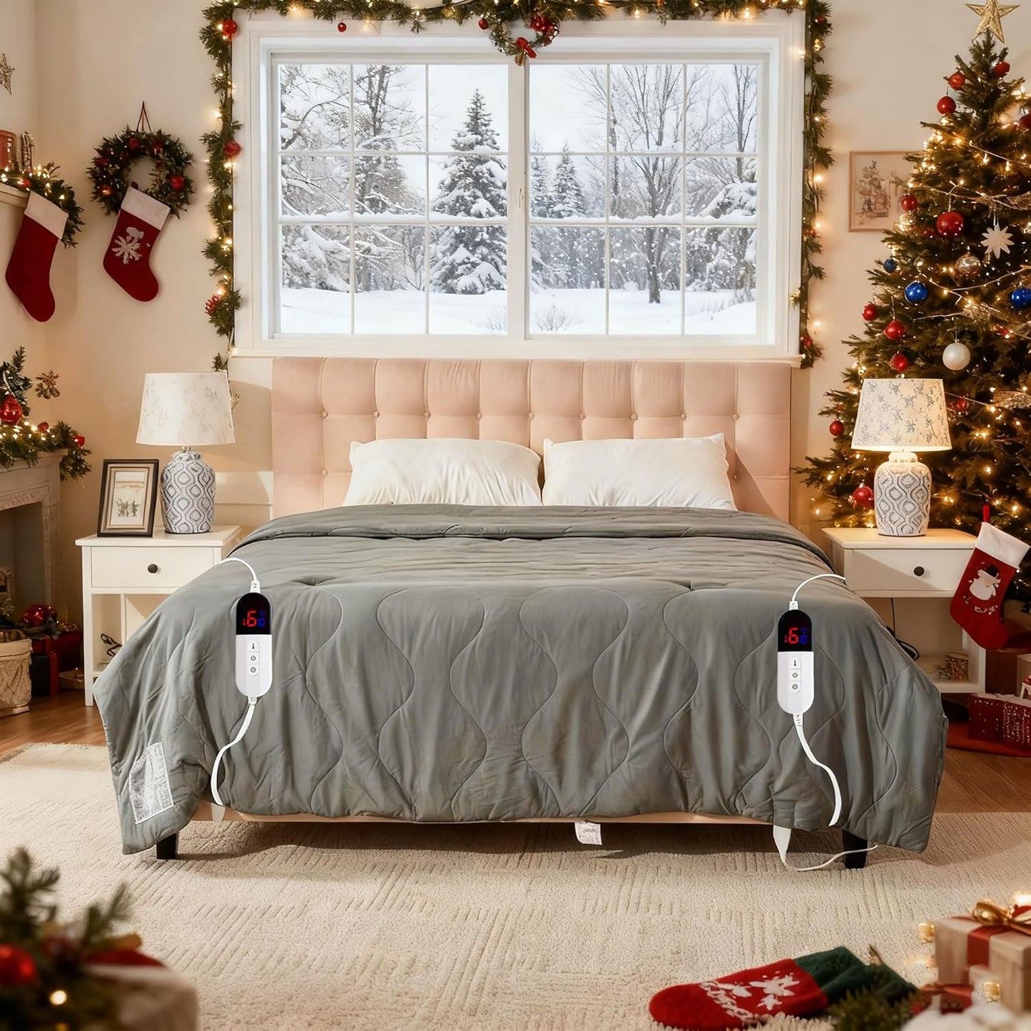 Electric Blanket Queen Size - Dual Control Heated Blanket Queen Size, Fast Heating with 10 Time Settings & 6 Heat Settings, Warm Gift (Gray, Queen/Full 90" x 90")