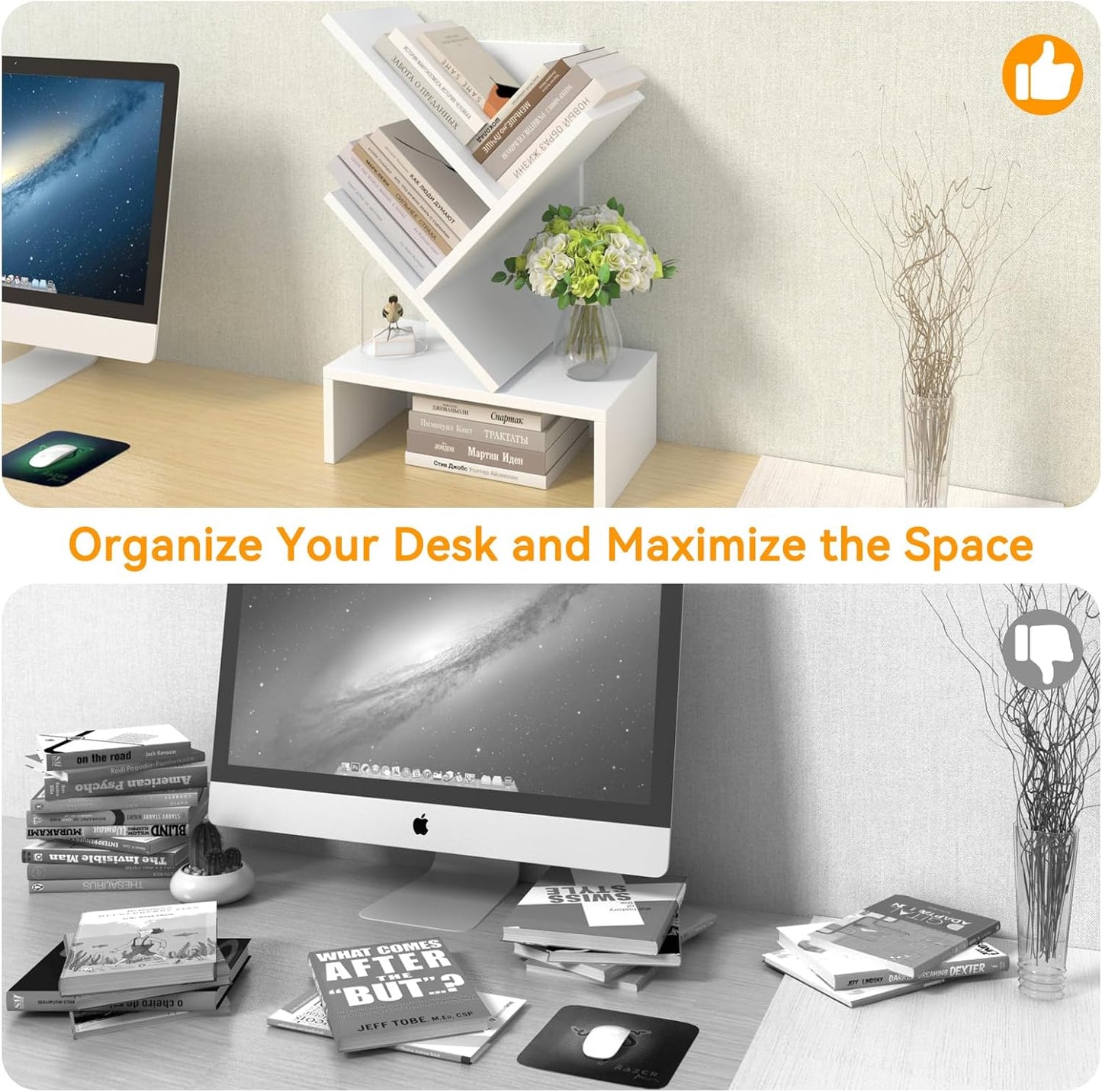 Godferyxin Desktop Bookshelf with Drawer – Compact Book Holder for Small Spaces, White Mini Bookcase for Office, CDs, and Decorative Items, Fits Bedroom Desk