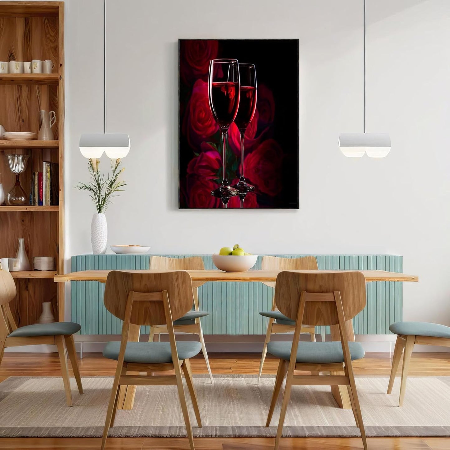 GDJSMIN Abstract Romantic Pattern Wall Art, Wine Glass Red Roses Poster for Reading Room Living Room Decor 12x 16 inch Unframed