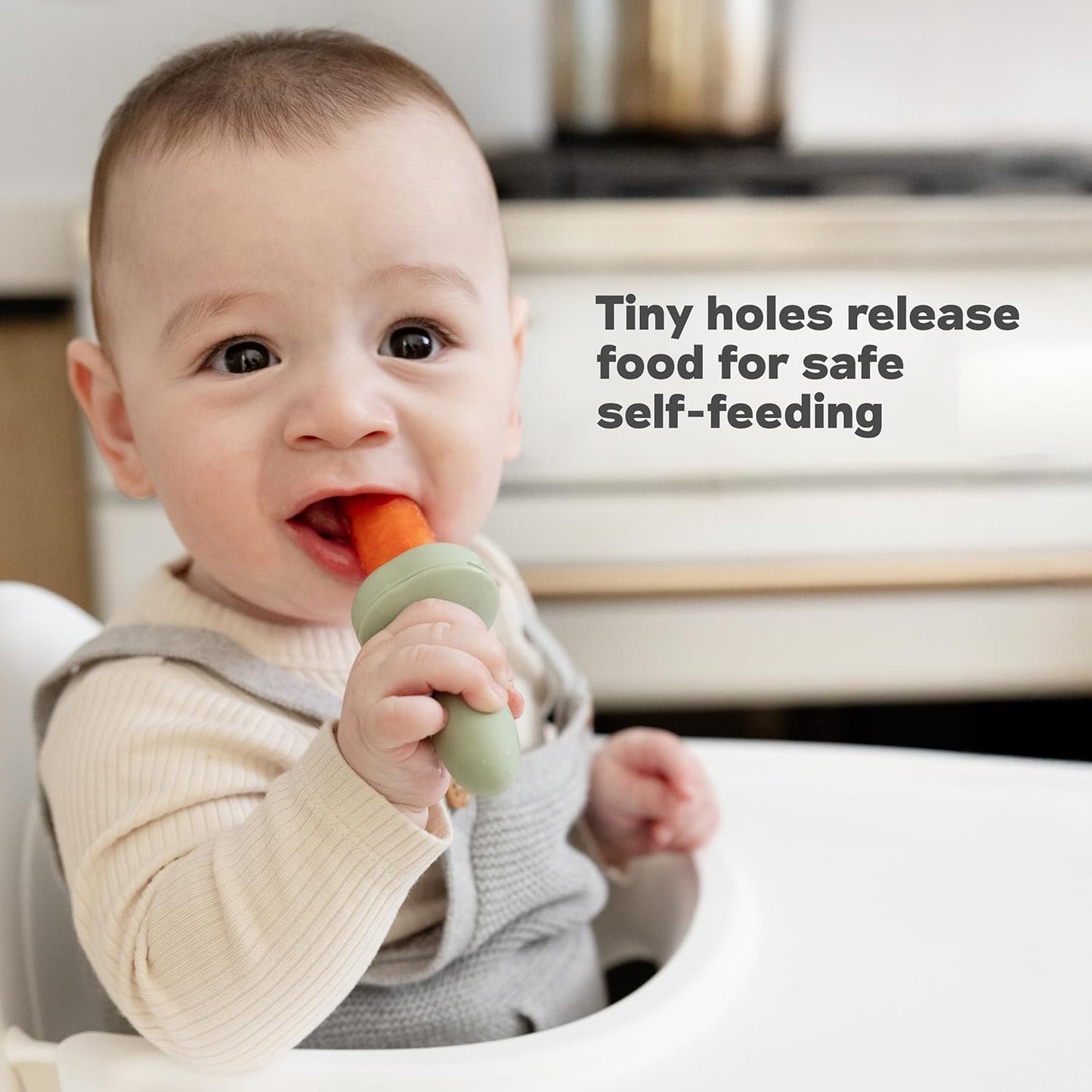 ezpz Baby-Led Gumline Feeder (Sage) - Silicone Fruit Feeder for Infants 4 Months + - Baby Feeding Essentials - BLW Tools - Works Best with Compatible Ice Tray (Sold Separately)