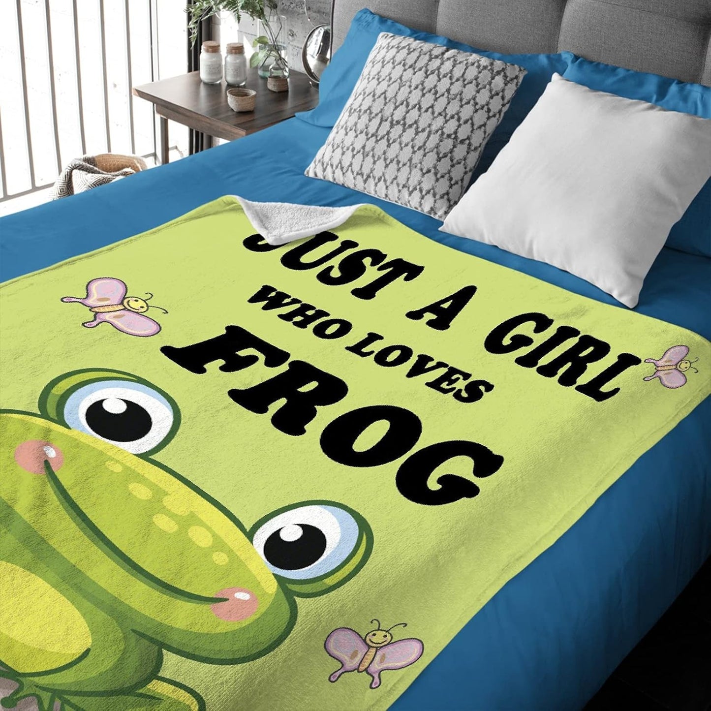 Just A Girl Who Loves Frog Soft Blanket All Season Throw Blanket Fleece Blankets Bed Sofa 50"x40"