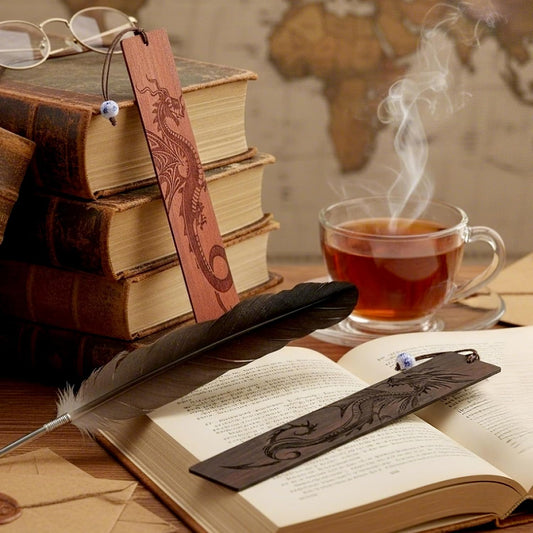 Dragon Wooden Bookmark Gifts - 2 Pcs Fantasy Fourth Bookmarks for Men Book Lovers Novel Fans Adults Kids Cool Wing Page Markers School Reading Accessories Bookish Gift for Birthday Graduation