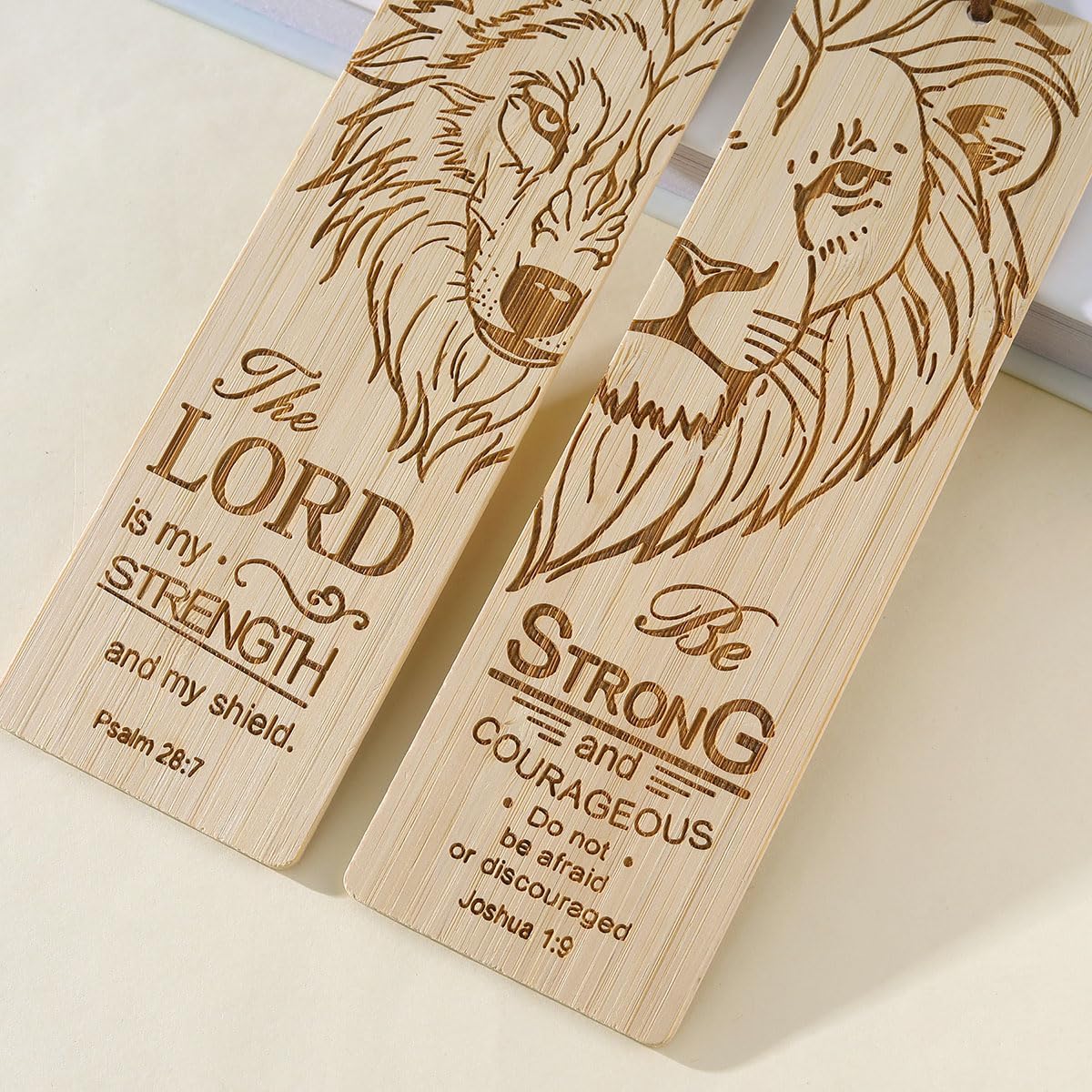 2 Pcs Bible Bookmark Bamboo Bookmarks for Men, Inspirational Christian Religious Gifts for Men Book Marks for Reading Men (Wolf and Lion)