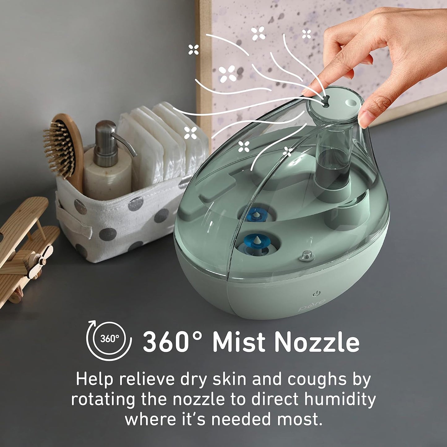 Pure Enrichment PureBaby Ultrasonic Cool Mist Humidifier & Soft Glow Night Light, Whisper-Quiet and Ideal for Baby Nurseries & Kids Bedrooms to Relieve Congestion, Colds, & Coughs (Whisper Green)