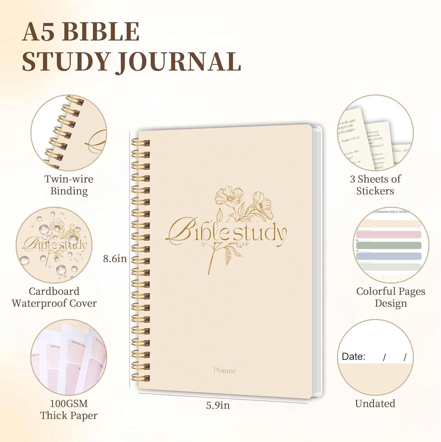 Bible Study Journal - Church Notes Journal - Soap Bible Study Notebook for Women - Bible Notebooks for Note Taking - Based Religious Gifts