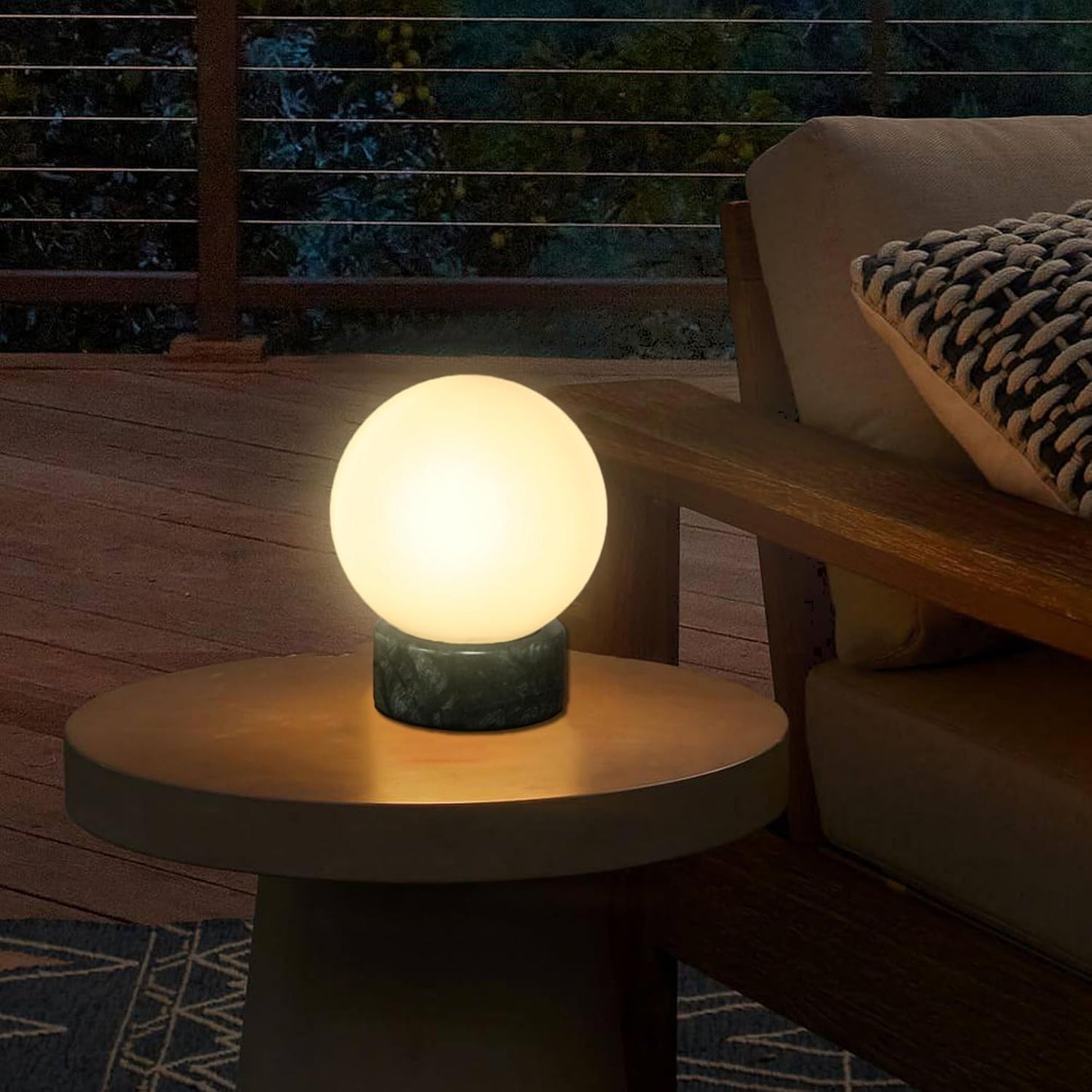 FLORNIA Globe Tble Lamp, Modern Industrial Round Table Lamp, Unique Bedside Nightstand Desk Lamp with Glass Shade and Marble Base for Bedroom, Living Room, Office Study, Decoration (Include Bulb G45)