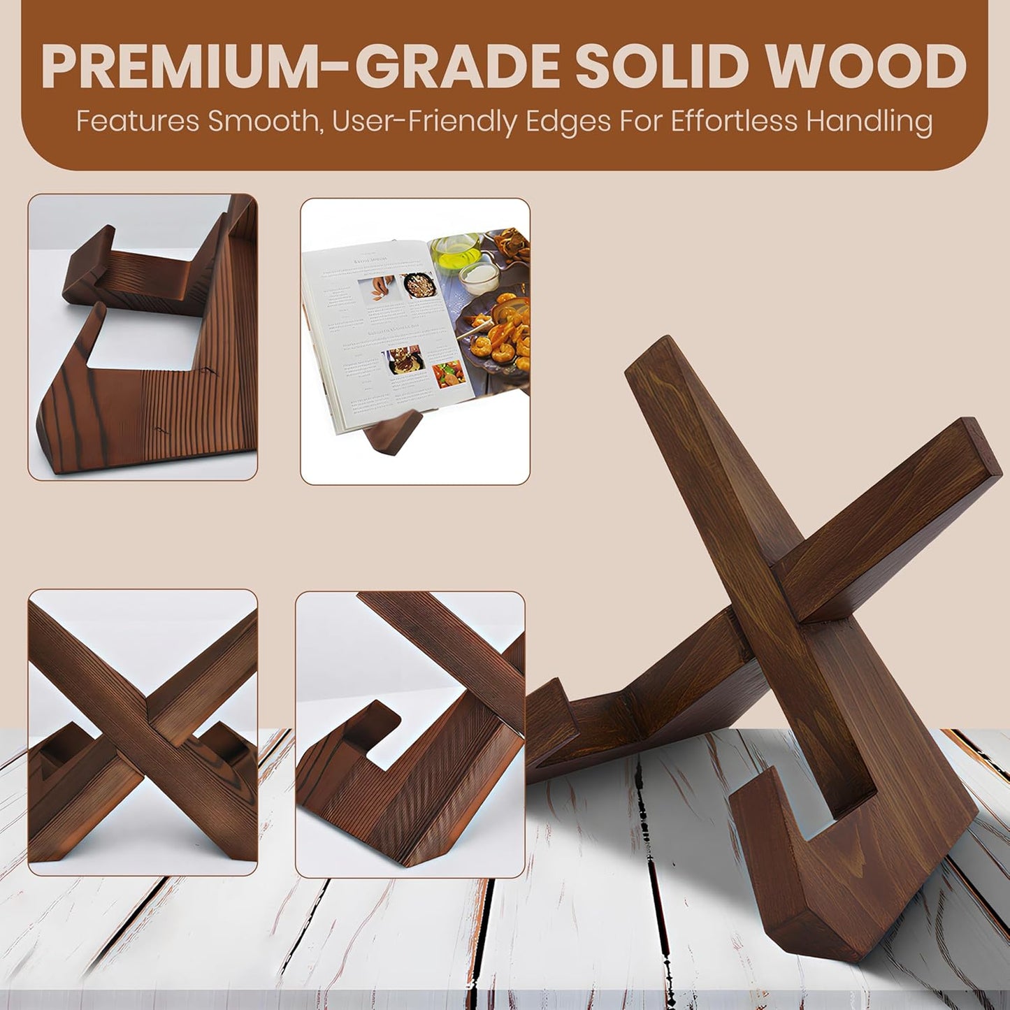 DI'FRANT® Wooden Cookbook Stand for Kitchen | Premium Cookbook Holder with Sturdy Design | Multi-Angle Recipe Book Holder for Cooking, Tablet, and Reading Support